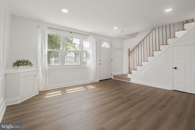1700 Melbourne Rd, Baltimore, MD 21222 - foyer featuring stairway, wood finished floors, and recessed lighting