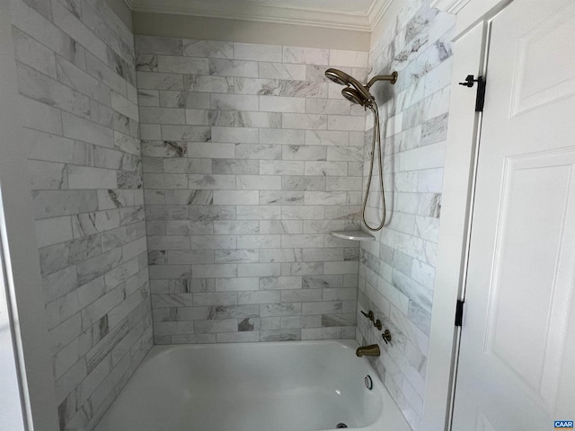 1108 E Jefferson St, Charlottesville, VA 22901 - full bathroom with crown molding and washtub / shower combination