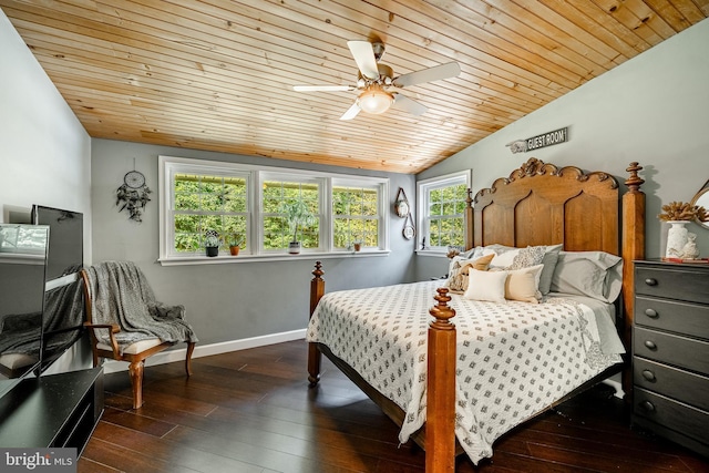 1225 Shenkel Rd, Pottstown, PA 19465 - bedroom with vaulted ceiling, wooden ceiling, hardwood / wood-style floors, and ceiling fan