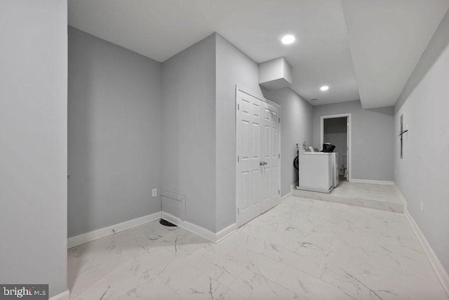 1815 N Warwick Ave, Baltimore, MD 21216 - basement with washer / clothes dryer, marble finish flooring, and recessed lighting