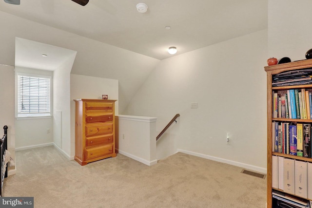 732 Farmwood Ln, Lebanon, PA 17042 - sitting room with an upstairs landing, light carpet, and ceiling fan