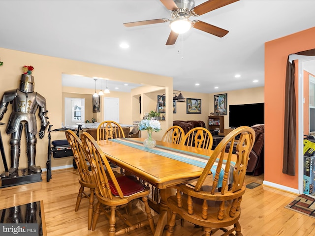 1811 Hilltop Ave, Baltimore, MD 21221 - dining area with light wood finished floors, ceiling fan, and recessed lighting