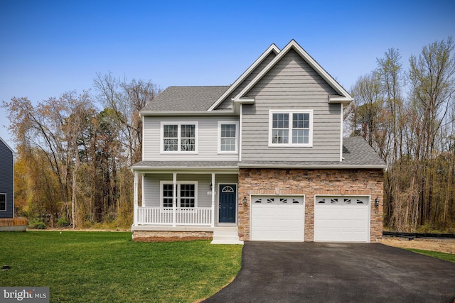 806 Pengrove Ct Lot 54, Bowie, MD 20716 - view of front of home featuring driveway, covered porch, an attached garage, a front lawn, and roof with shingles