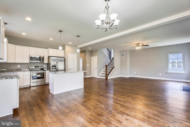 806 Pengrove Ct Lot 54, Bowie, MD 20716 - kitchen with appliances with stainless steel finishes, recessed lighting, open floor plan, a center island, and white cabinetry