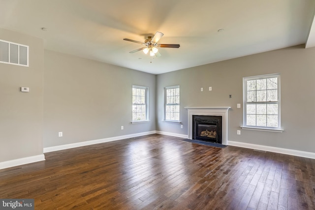806 Pengrove Ct Lot 54, Bowie, MD 20716 - unfurnished living room with ceiling fan, dark wood finished floors, and a fireplace with flush hearth