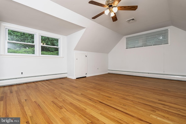 245 Greentree Dr, West Chester, PA 19382 - additional living space featuring baseboard heating, lofted ceiling, a ceiling fan, and light wood-style flooring