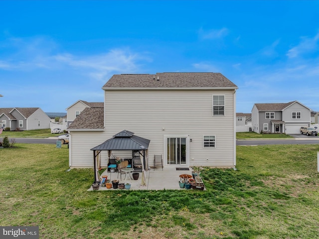110 Tundra Ct, Bunker Hill, WV 25413 - back of house featuring a gazebo, a patio area, a yard, and a residential view