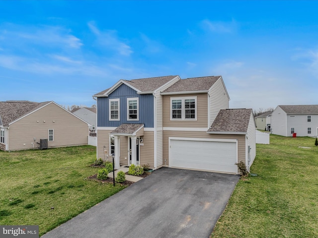 110 Tundra Ct, Bunker Hill, WV 25413 - traditional-style home with driveway, a shingled roof, a front lawn, and a garage