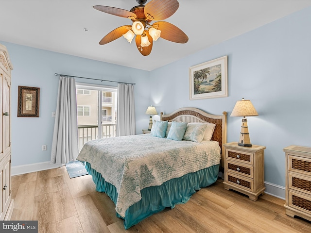 106 69th St Unit 13D, Ocean City, MD 21842 - bedroom featuring access to outside, light wood-type flooring, and ceiling fan