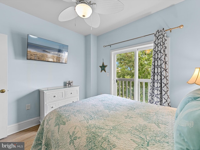 106 69th St Unit 13D, Ocean City, MD 21842 - bedroom with wood finished floors, access to outside, and a ceiling fan