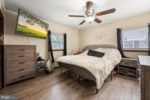 672 Austin Dr, Fairless Hills, PA 19030 - bedroom featuring wood finished floors, crown molding, and a ceiling fan