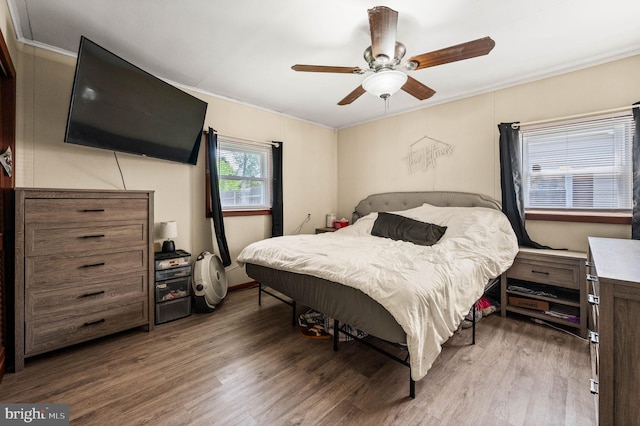672 Austin Dr, Fairless Hills, PA 19030 - bedroom featuring wood finished floors, ceiling fan, and crown molding