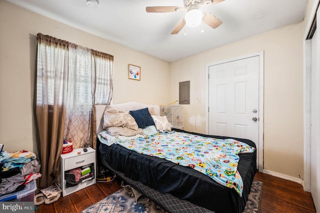 672 Austin Dr, Fairless Hills, PA 19030 - bedroom with wood-type flooring, electric panel, and a ceiling fan