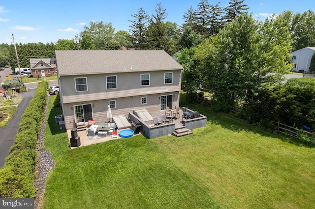 154 S Main St, Dublin, PA 18917 - back of property with an outdoor living space, a wooden deck, a patio area, a shingled roof, and view of scattered trees