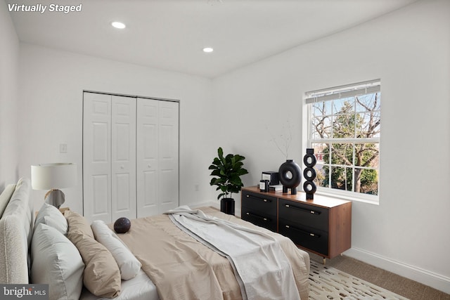 2305 James St, Baltimore, MD 21230 - bedroom with light colored carpet, a closet, and recessed lighting