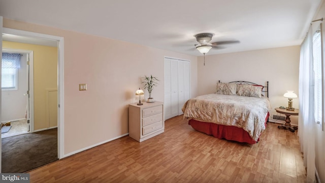 12502 Kilbourne Ln, Bowie, MD 20715 - bedroom with wood finished floors, a closet, and a ceiling fan