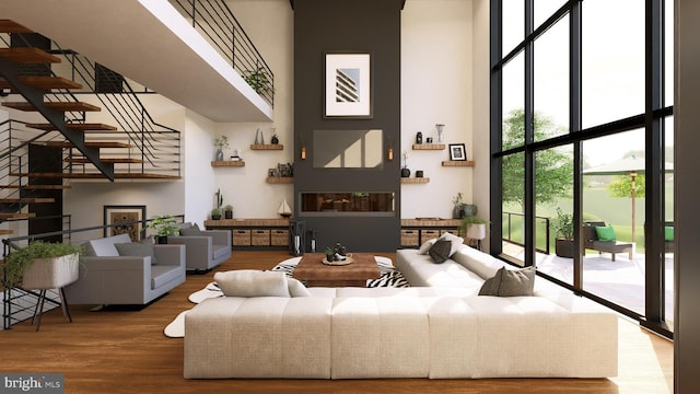 LOT Callowhill Rd, Perkasie, PA 18944 - living area with a high ceiling, wood finished floors, stairs, and expansive windows