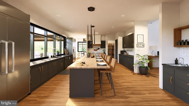 LOT Callowhill Rd, Perkasie, PA 18944 - kitchen with built in refrigerator, light wood-type flooring, a kitchen island, tasteful backsplash, and recessed lighting