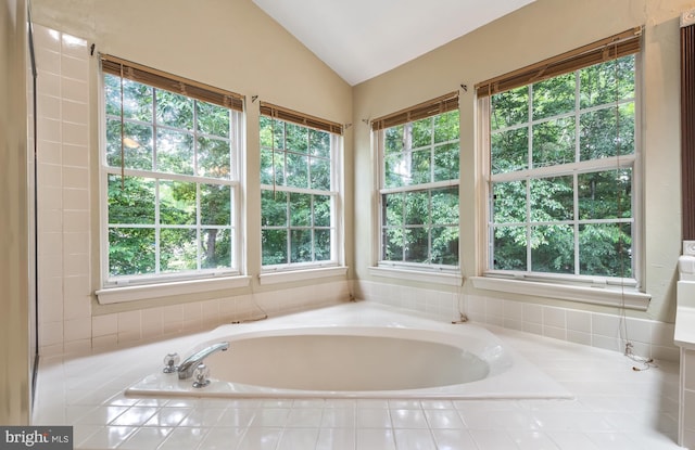 16715 Tintagel Ct, Dumfries, VA 22025 - full bathroom featuring lofted ceiling and a bath