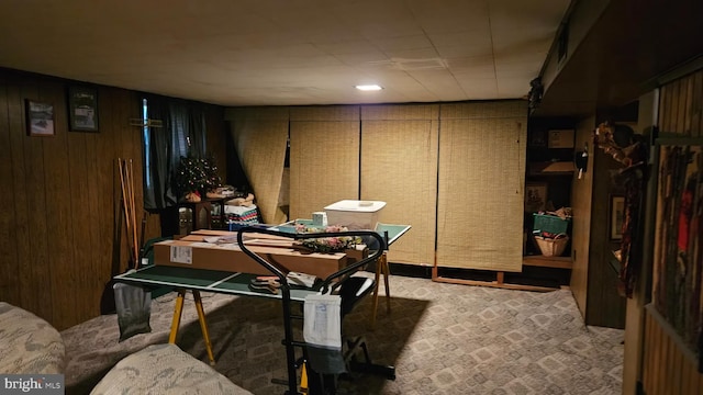 59 Singer Rd, New Freedom, PA 17349 - dining space with wood walls and carpet flooring