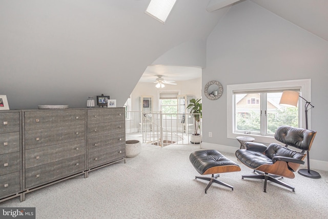 151 N Union St Unit 6, Lambertville, NJ 08530 - sitting room featuring carpet floors, high vaulted ceiling, and a ceiling fan