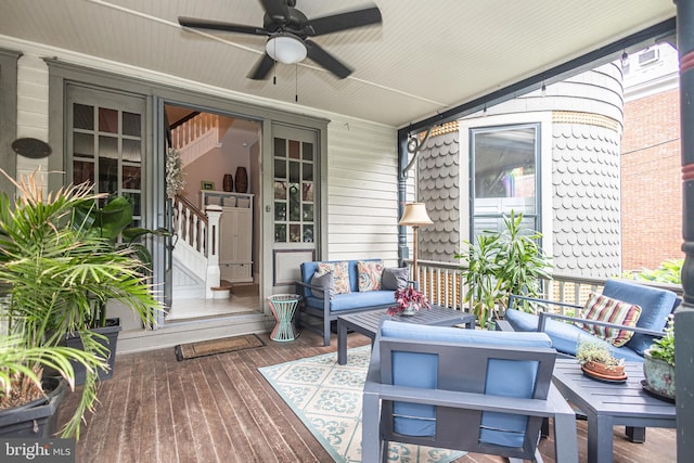 151 N Union St Unit 6, Lambertville, NJ 08530 - wooden deck with outdoor lounge area and ceiling fan