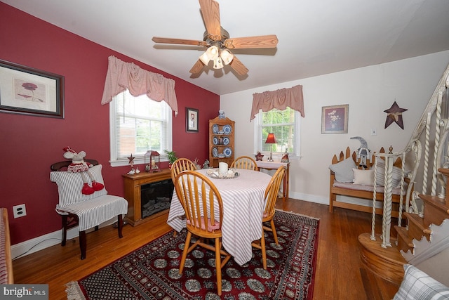 127 Long Rd, King Of Prussia, PA 19406 - dining room with healthy amount of natural light, wood finished floors, ceiling fan, and stairs