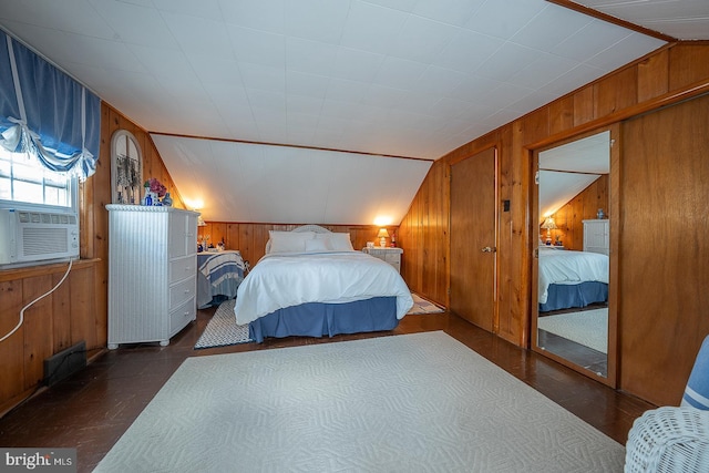127 Long Rd, King Of Prussia, PA 19406 - bedroom with wood walls, lofted ceiling, and cooling unit
