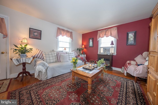 127 Long Rd, King Of Prussia, PA 19406 - living area featuring wood finished floors and a glass covered fireplace