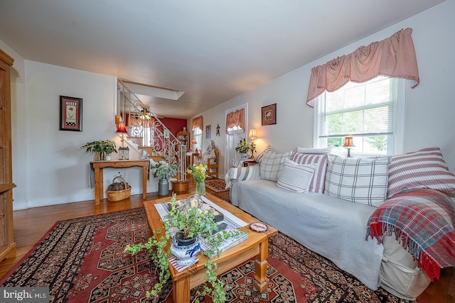127 Long Rd, King Of Prussia, PA 19406 - living area featuring stairway and wood finished floors