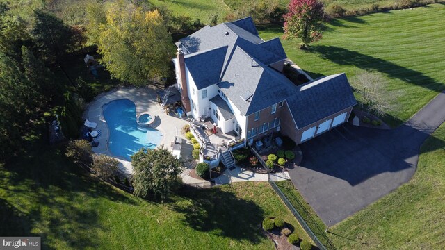 18132 Shenstone Run Ct, Leesburg, VA 20175 - aerial view of property and surrounding area featuring a pool