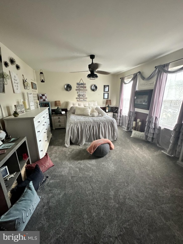 33 Aspen Ct, Bordentown, NJ 08505 - bedroom with dark colored carpet and ceiling fan
