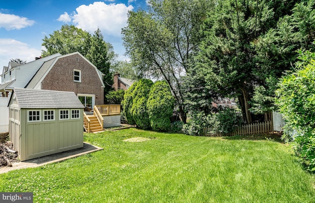 147 Meadowbrook Ave, Upper Darby, PA 19082 - view of yard with stairs, a wooden deck, and a storage shed