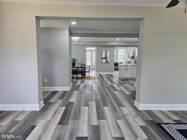 2900 Westfield Ave, Baltimore, MD 21214 - hall with ornamental molding, wood finished floors, and recessed lighting