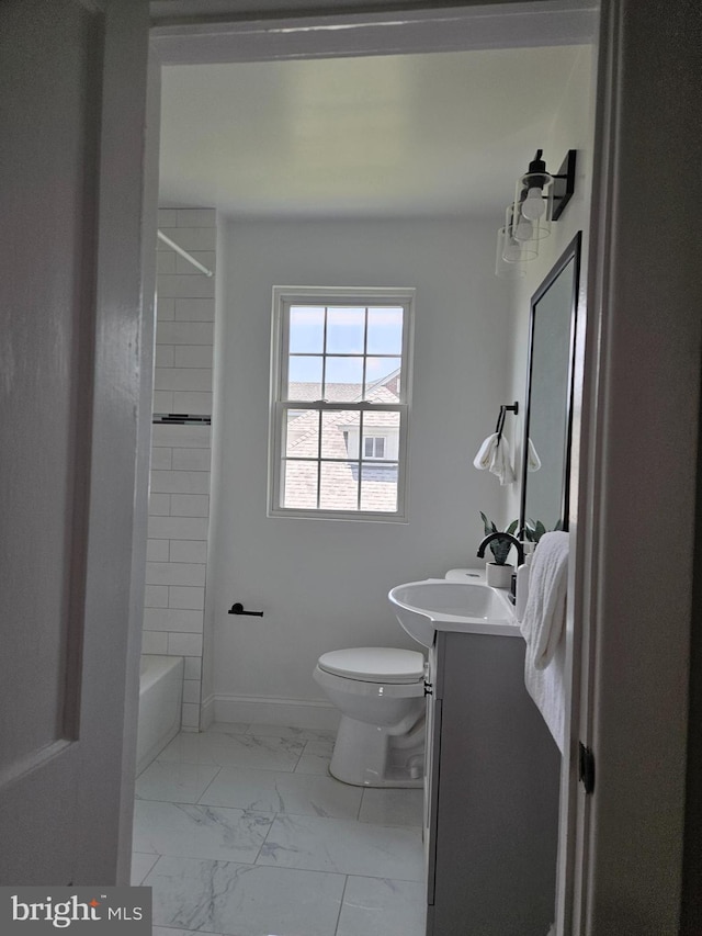 2900 Westfield Ave, Baltimore, MD 21214 - full bathroom featuring marble look tile flooring, vanity, and bathtub / shower combination