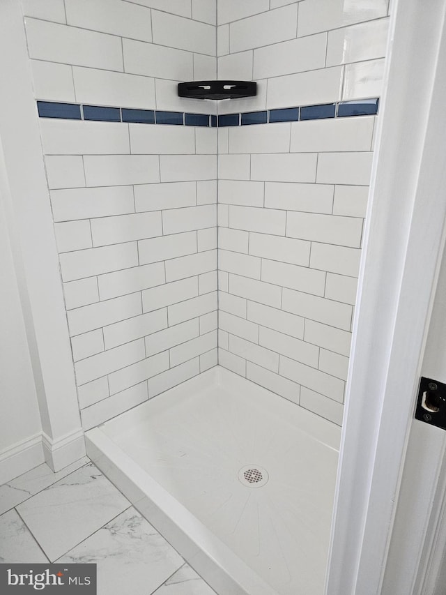 2900 Westfield Ave, Baltimore, MD 21214 - bathroom featuring marble finish flooring and a stall shower