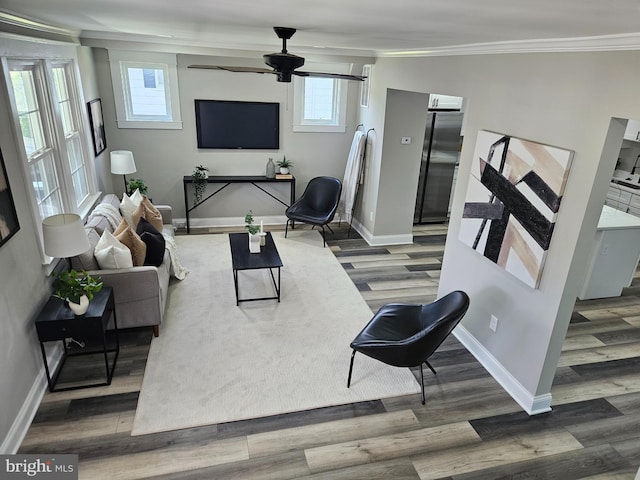 2900 Westfield Ave, Baltimore, MD 21214 - living area featuring ceiling fan, crown molding, and wood finished floors