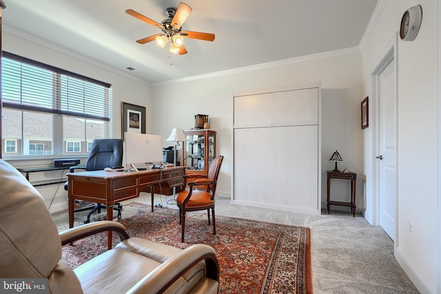 401 Bold Ruler Ct Unit 403, Havre De Grace, MD 21078 - home office with carpet flooring, ceiling fan, and crown molding