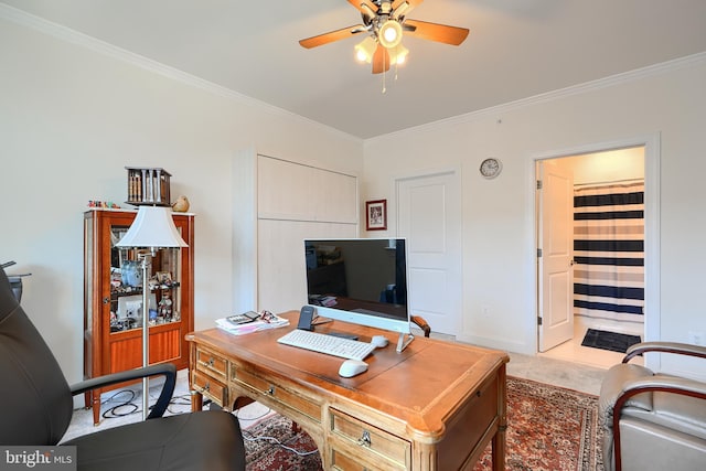 401 Bold Ruler Ct Unit 403, Havre De Grace, MD 21078 - carpeted home office with a ceiling fan and ornamental molding