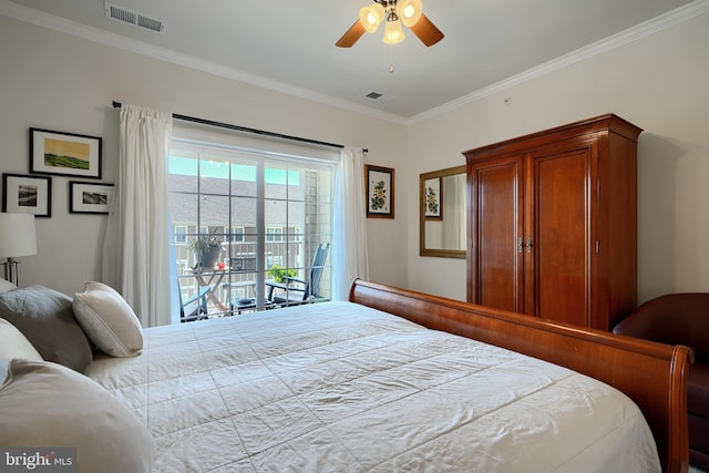 401 Bold Ruler Ct Unit 403, Havre De Grace, MD 21078 - bedroom featuring access to outside, ornamental molding, and a ceiling fan