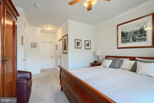 401 Bold Ruler Ct Unit 403, Havre De Grace, MD 21078 - bedroom featuring light colored carpet, crown molding, and ceiling fan