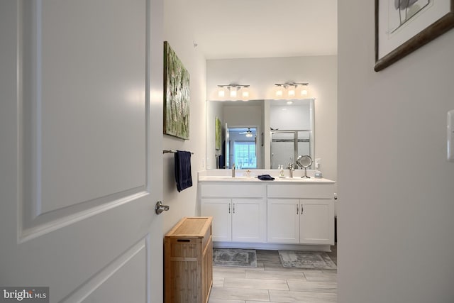401 Bold Ruler Ct Unit 403, Havre De Grace, MD 21078 - bathroom with double vanity, a stall shower, and wood finished floors