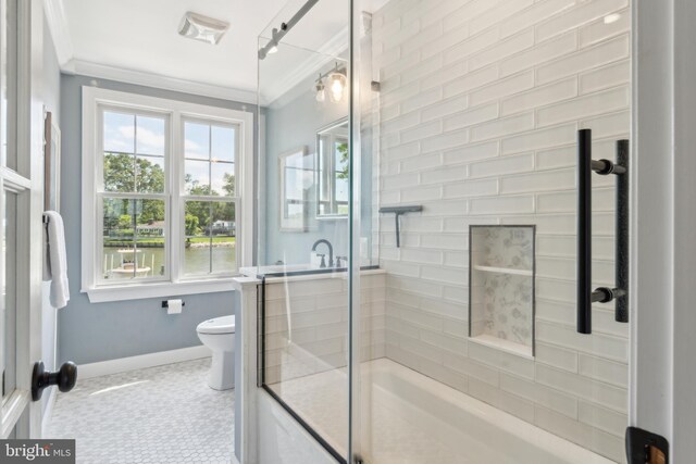 1045 Back Bay Beach Rd, West River, MD 20778 - full bath featuring shower / bath combination with glass door and crown molding