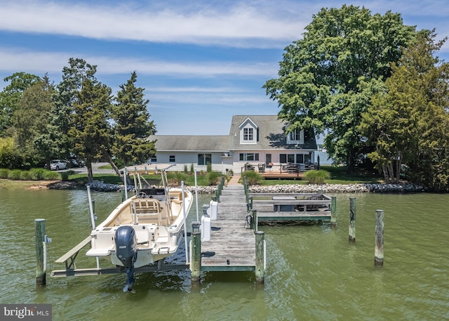 1045 Back Bay Beach Rd, West River, MD 20778 - dock featuring boat lift and a water view