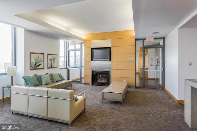 2001 15th St N Unit 319, Arlington, VA 22201 - carpeted living room featuring floor to ceiling windows and a glass covered fireplace