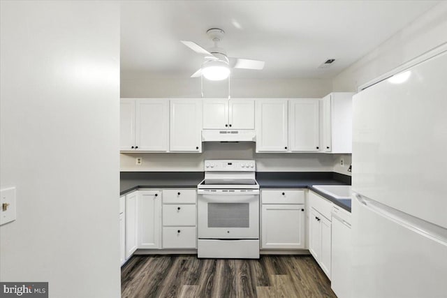 1348 Hazel Nut Ct, Annapolis, MD 21409 - kitchen with white appliances, under cabinet range hood, a ceiling fan, and white cabinetry