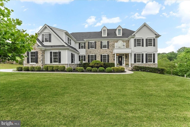 203 Geist View Cir, Media, PA 19063 - georgian-style home featuring stone siding and a front yard