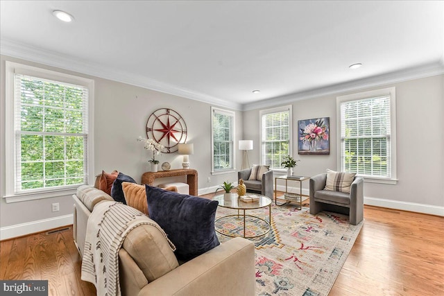203 Geist View Cir, Media, PA 19063 - living room featuring ornamental molding, plenty of natural light, light wood finished floors, and recessed lighting