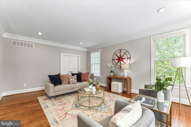 203 Geist View Cir, Media, PA 19063 - living area featuring crown molding, wood finished floors, and recessed lighting