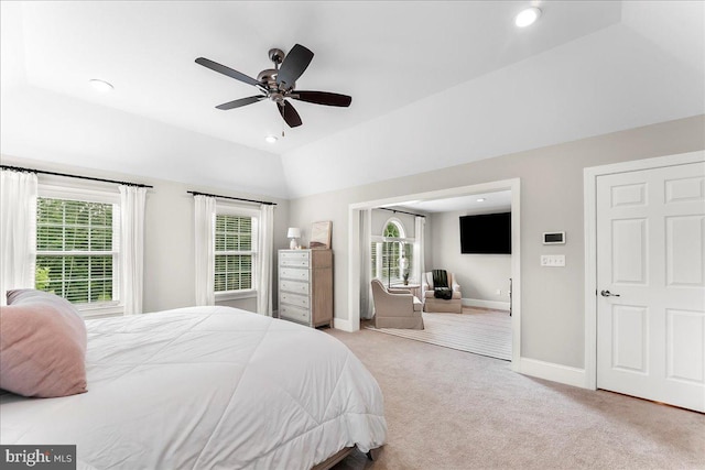 203 Geist View Cir, Media, PA 19063 - bedroom featuring carpet floors, lofted ceiling, recessed lighting, and ceiling fan
